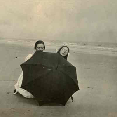 Two women with an umbrella at Old Orchard Beach