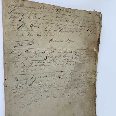 Hermoine ship log 1806-1807, Master Solomon Hopkins of Saco, ME