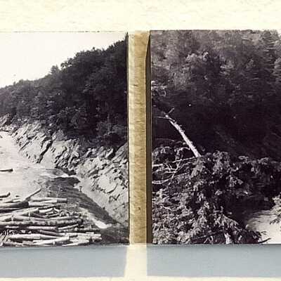 Postcards of Log Drives on the Saco River at Salmon Falls and Hollis, late 19th century: Gibeon E. Bradbury Family Papers, Dyer Library and Saco Museum Archives. These postcards were made by Gibeon Bradbury, Jr. with his own photographs of the Saco River.