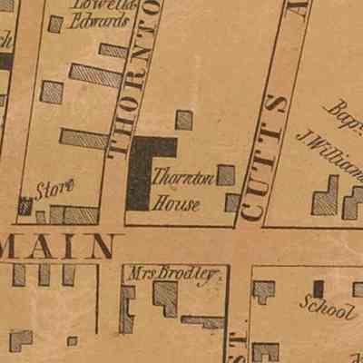 Location of the Thornton House on the 1851 map, "Map of the Villages of Saco and Biddeford York County, Maine from Original Surveys" by O. Harkness and Henry Francis Walling.