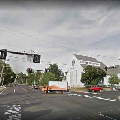 Google Maps view of the same location in 2023, showing the third version of the church.