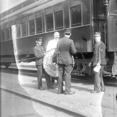 Painchaud's Band drum major and B&M train crew