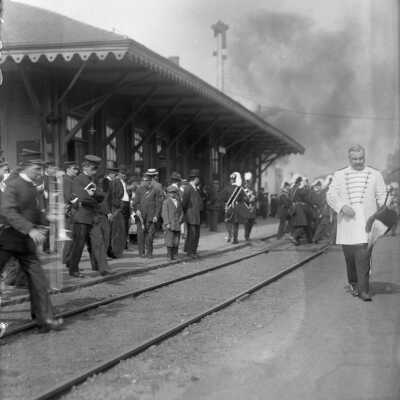 Knight's Templar Bath Commandery and Painchaud's Band at Biddeford train station