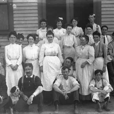 Group of people outside a business