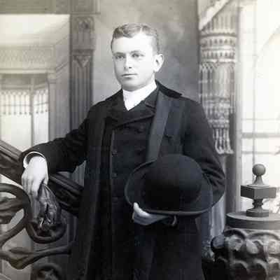 Unknown Man - Studio Portrait - Holding Hat and Gloves