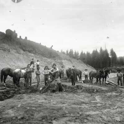 Road building with horses and wagons