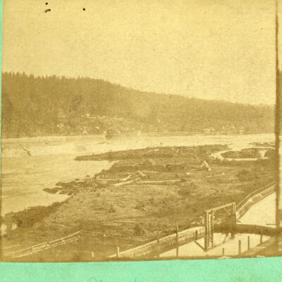 Stereograph photograph of the Willamette Falls and Locks