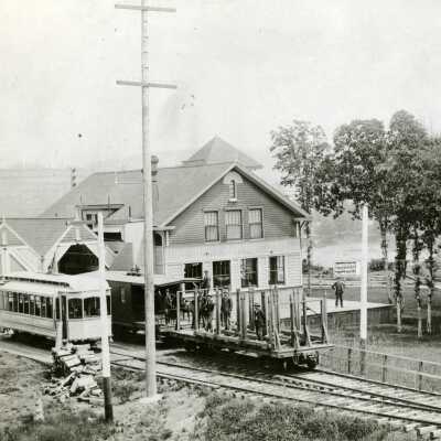 West Linn Railroad Station with Rail and Wood Car