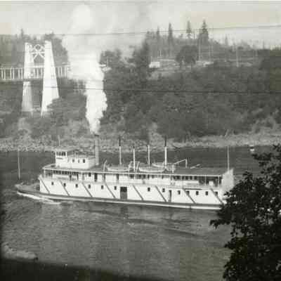 Steamboat on the Willamette River at Oregon City 1912 - Suspension Bridge.