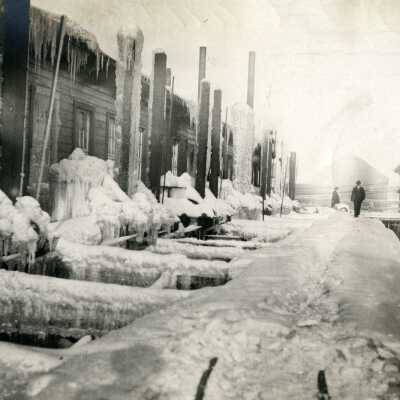 Power Plant Station A of the Upper Basin on the Willamette River Falls - Winter Ice and Snow
