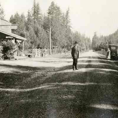 Ryckman, Matt and Jesse in Front of the "Log Cabin Hotel" - Talbert Collection