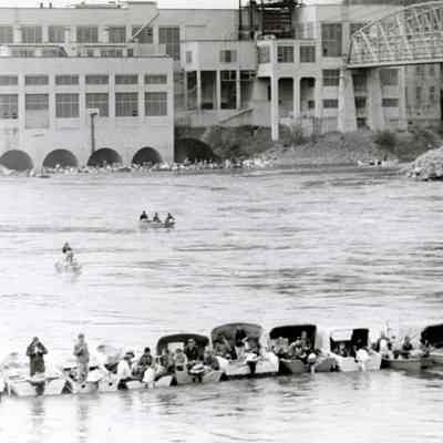 Hog Line Fishing at Willamette Falls - Looking Towards West Linn - PGE Station and Crown Zellerbach Mill