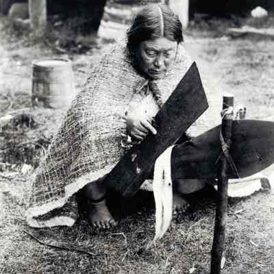Native American Woman Preparing Cedar Bark c.1914 - Possibly British Columbia, Canada