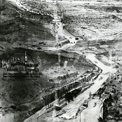 Drawing of Willamette River to Portland - Mt. St. Helens in Background - 1896