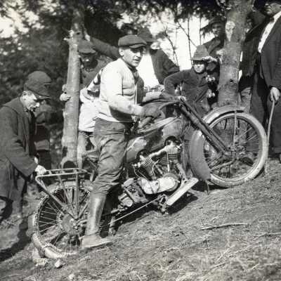 Oregon City Falls View, Man climbing hill on motorcycle