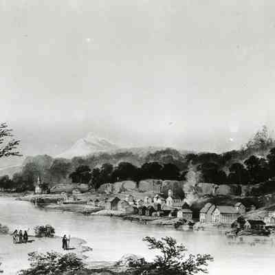 Oregon City 1846 - First Painting of Oregon City by British Capt. Sir Henry Warre.