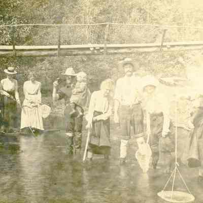 Beatie Family - Unknown Group Playing in Creek by Log Bridge