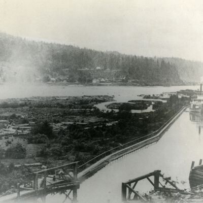 Willamette Falls Locks 1873 - with Steamboat "Maria Wilkins" - First Steamboat through the Locks