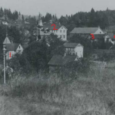enlarged version of the original: #1 The Edward Howell house, #2 The Barclay School, #3 sources say this was a Howell family house as well, will need to confirm (allegedly burned in 1972), #4 The Anna Howell House at 1110 Jefferson (still standing)