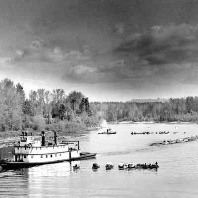 Willamette River 1950's - Fishing, Hog Lines, Steamboat, Tug Boat and Log Raft