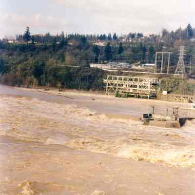 1996 Flood - Willamette River Looking Towards West Linn and PGE Power Plant