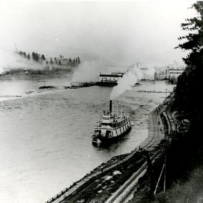 Willamette Falls - Steamboat "Canemah" - Railroad Tracks - Oregon City and West Linn Oregon - 1901