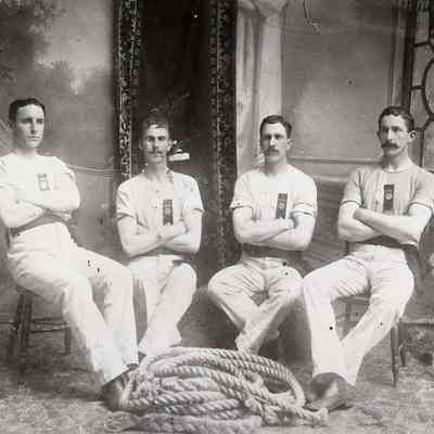 Oregon City Fire Department Tug of War Team. 1890's