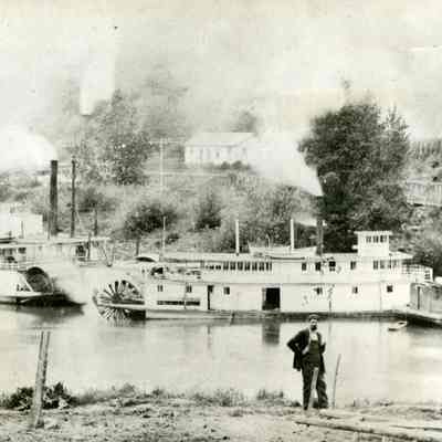Steamboats and a Wood Scow Below Willamette Falls Locks 1899
