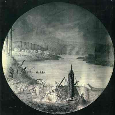 Oregon City 1857 - from Green Point - Drawing by E. DeGirardin