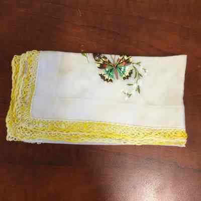 Medium sized white handkerchief with yellow trim/Marrs-Curry/Unknown Provenance
