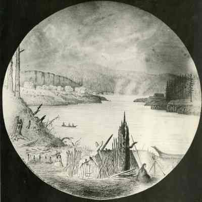 Oregon City 1857 - from Green Point - Drawing by E. DeGirardin