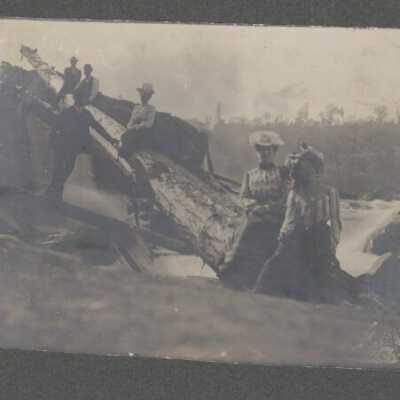 Group on Log at Willamette Falls Oregon City, Oregon - 1900 - 1902