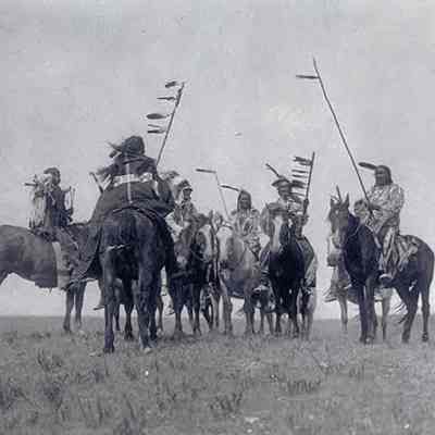 Atsina Warriors on Horseback in Full Regalia 1908