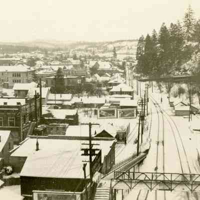 Oregon City - Looking North over the 7th Street Stairs and the Railroad Tracks