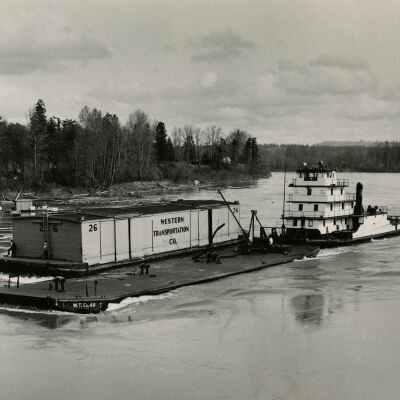 River Tug pushing Western Transportation Barge - Willamette River Oregon - No Date