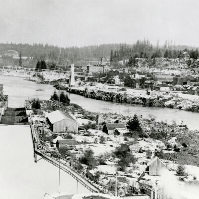 Willamette Falls Locks 1888 - Looking down river in winter