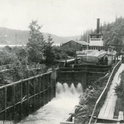 Willamette Falls Locks 1880 - with Steamboat "Occident"