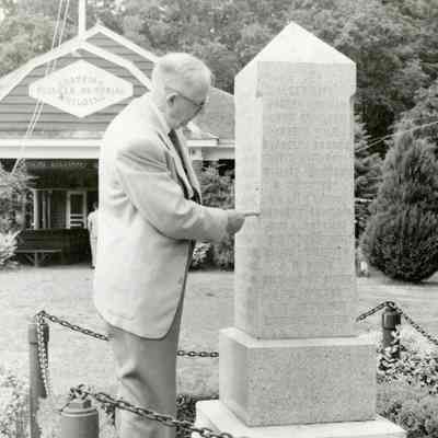 Champoeg Park 1948 - Memorial Marker - Harley Stevens II Pointing to Medorum Crawford Name