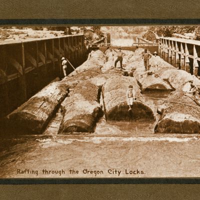 Log Raft Going Through Willamette Falls Locks