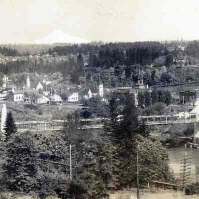 Oregon City Suspension Bridge - With View of Mt. Hood