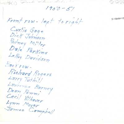 Park Place School - Basketball Team - 1950-51 - Back of Photo