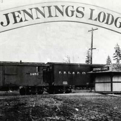 Jennings Lodge Arch over Jennings Avenue at train station - 1916