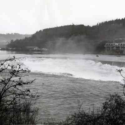 Willamette Falls at Flood Stage Looking Towards West Linn