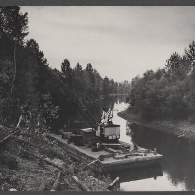 Logging Scene - Logging Barge with Crane - No Date or Location