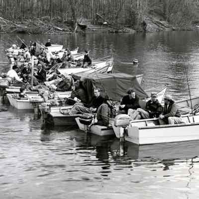 Hog Line Fishing at Willamette Falls - Looking Towards West Linn