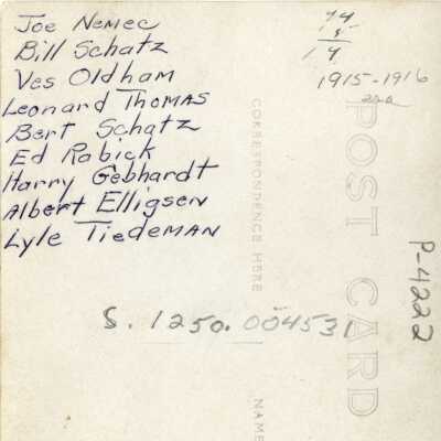 Postcard, Stafford Baseball Team 1915-1916 - Back of Photo