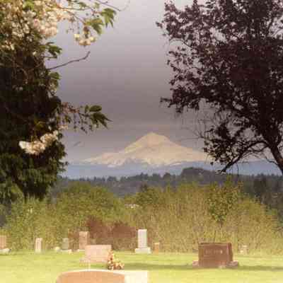 Mountain View Cemetery with Mt. Hood in the Background.