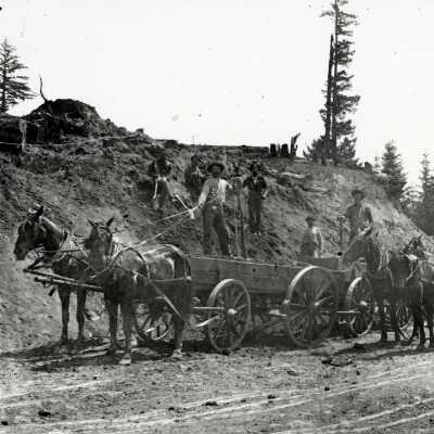 Road Construction with Horse and Wagons