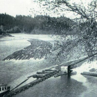 Willamette River Oregon 1940's - Log Raft at Rock Island