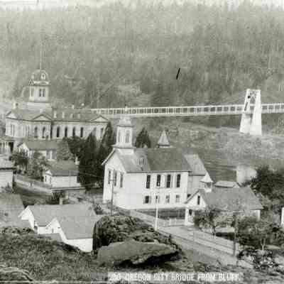 Oregon City 1888 - Clackamas Count Courthouse and Suspension Bridge from the Bluff